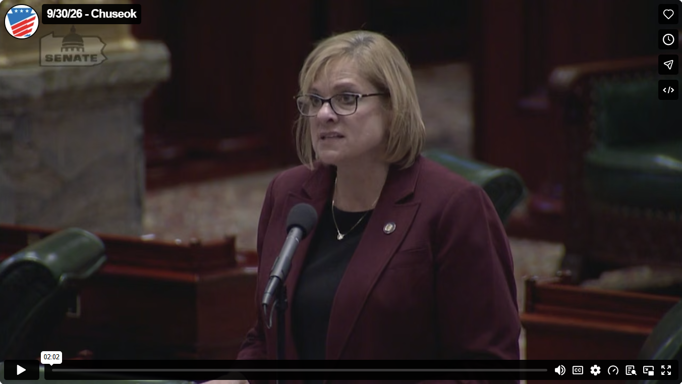 Screenshot of vimeo video of Sen. Pennycuick's floor remarks on the Korean Thanksgiving.